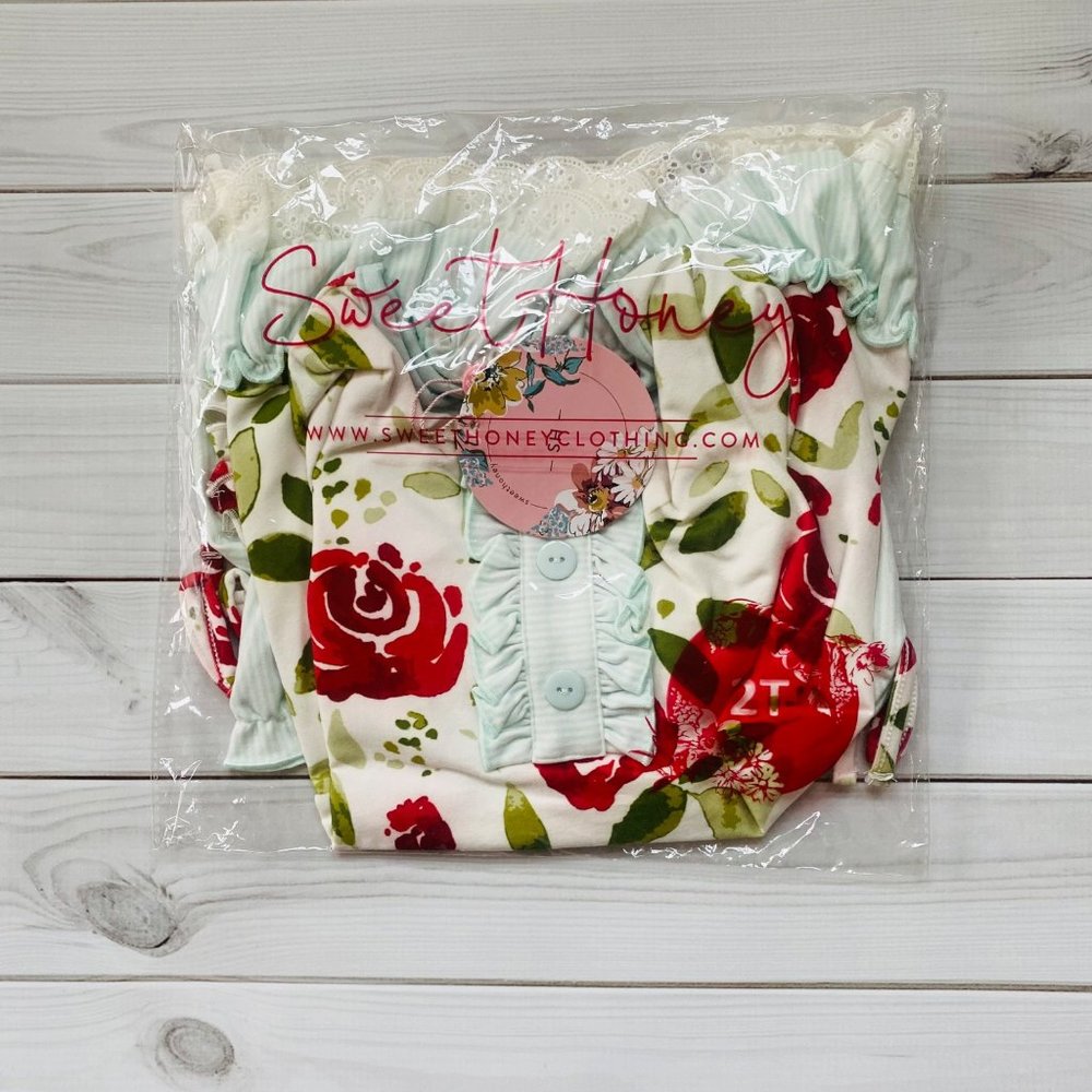 NWT SweetHoney Dreamer Gown Bloomers Red Rose Lounge 2T
